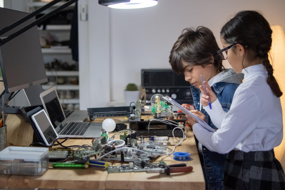 Header image: Student connecting wires on a breadboard