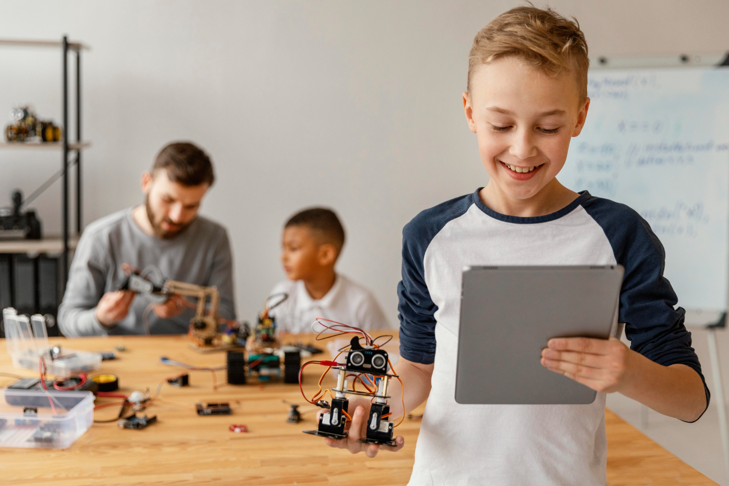 Photo: Student presenting their unique robot project to classmates